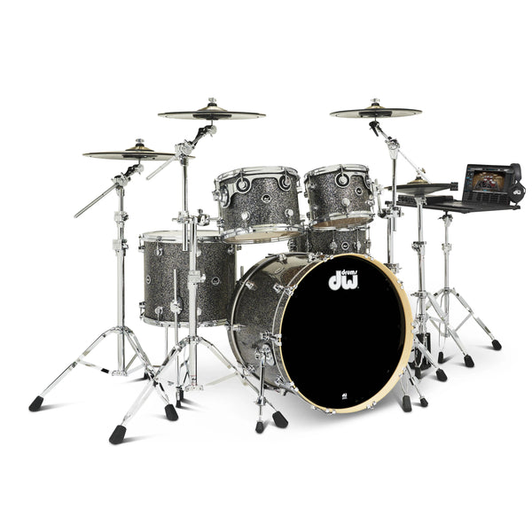 DW DWe 5-piece Black Galaxy Drum Kit Bundle w/ Hardware Pack & Cymbals