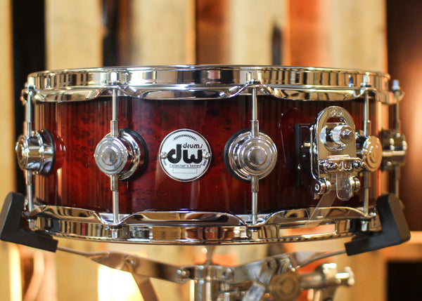 DW 5x14 Collector's SonicPly Red to Black Burst over Elm Burl Snare Drum - SO#1448320