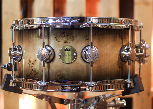 DW 6.5x14 Collector's Jazz Maple Gum Candy Black Burst over Mapa Burl Snare Drum - SO#1450173