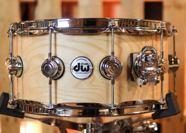 DW 6.5x14 Collector's 333 Natural Hard Satin over White Ash Swirl Snare Drum - SO#1424759