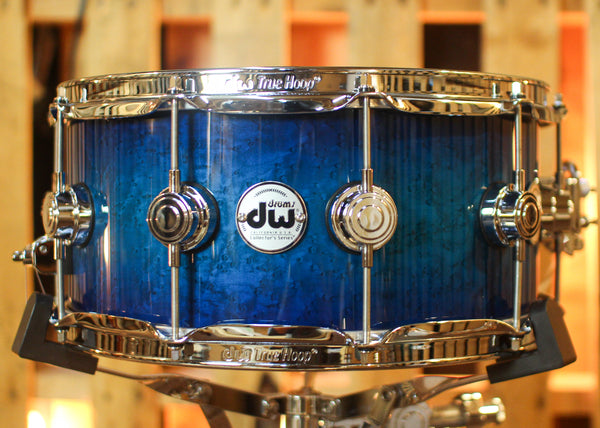 DW 6.5x14 Collector's Maple 333 Regal to Royal Blue Burst over Birdseye Maple Snare Drum - SO#1444850