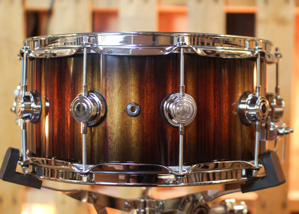 DW 6.5x14 Collector's Maple Purplecore Candy Black Burst over Candy Stripe Padauk Snare Drum - SO#1444622