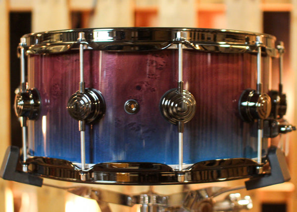 DW 6.5x14 Collector's Pure Birch HVLT Purple to Regal Blue Fade over Elm Burl Snare Drum - SO#1424764