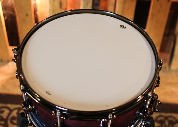 DW 6.5x14 Collector's Pure Birch HVLT Purple to Regal Blue Fade over Elm Burl Snare Drum - SO#1424764