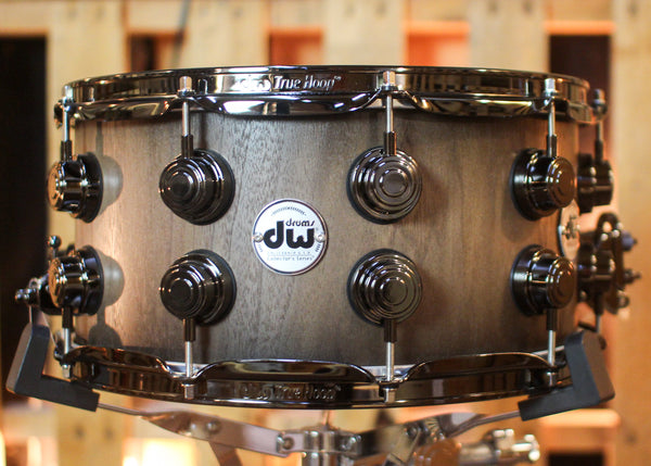 DW 7x14 Collector's Pure Walnut Satin Natural to Quick Ebony Burst Snare Drum - SO#1447194