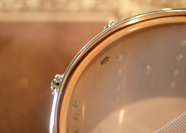 DW 8x14 Collector's Maple Mahogany Hugger Orange w/ Piano Black Rally Stripe Snare Drum - SO#1416894