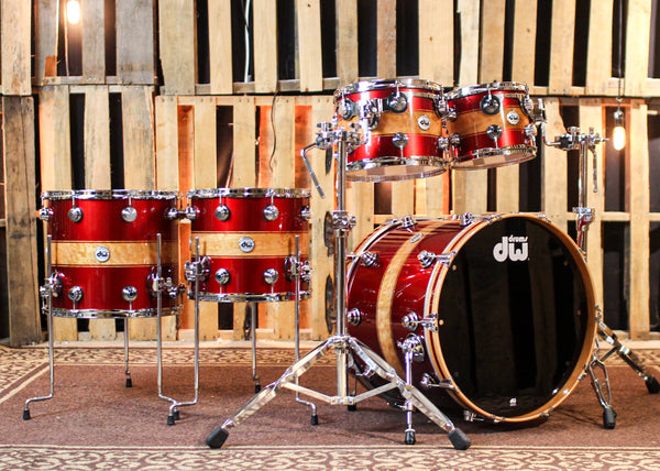 DW Collector's 333 Cherry Metallic Graphics over Heartwood Quilted Maple Drum Set - 22,10,12,14,16 - SO#1383153