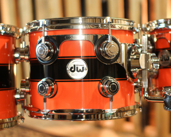 DW Collector's Maple Mahogany Hugger Orange w/ Black Rally Stripe Drum Set - 22,8,10,12,14,16 - SO#1416894