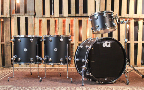 DW Collector's Santa Monica Solid Black Hard Satin Drum Set - 24,14,16,18 - SO#1361104