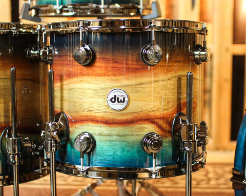 DW Collector's SonicPly Royal Blue Burst over Horizontal Padauk Drum Set - 22,10,12,14,16,14sn - SO#1391943
