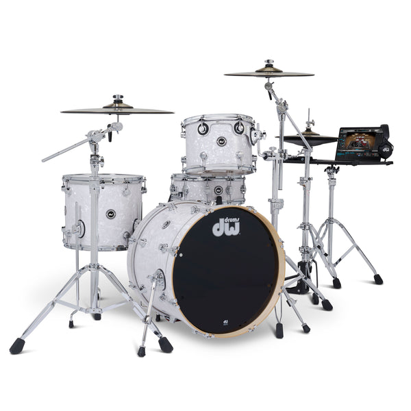 DWe 4-Piece White Marine Pearl Drum Set Bundle