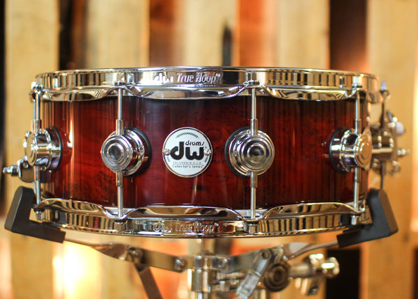 DW 5x14 Collector's SonicPly Red to Black Burst over Elm Burl Snare Drum - SO#1448320