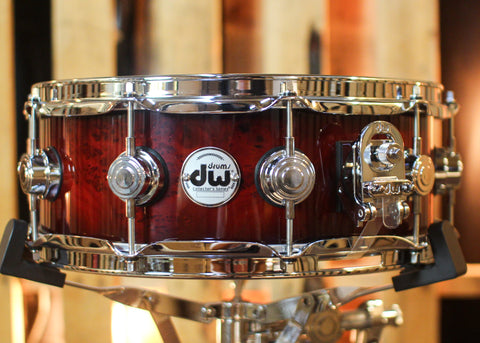 DW 5x14 Collector's SonicPly Red to Black Burst over Elm Burl Snare Drum - SO#1448320