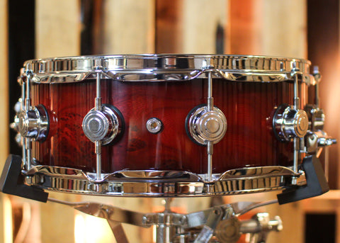 DW 5x14 Collector's SonicPly Red to Black Burst over Elm Burl Snare Drum - SO#1448320