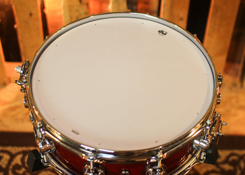 DW 5x14 Collector's SonicPly Red to Black Burst over Elm Burl Snare Drum - SO#1448320