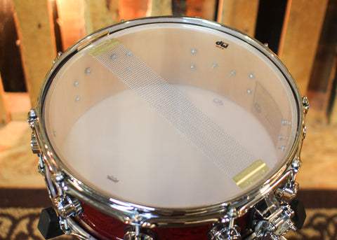 DW 5x14 Collector's SonicPly Red to Black Burst over Elm Burl Snare Drum - SO#1448320