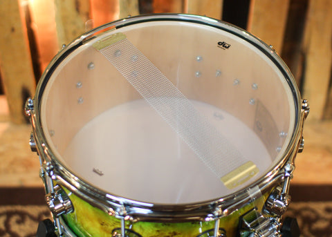 DW 6.5x14 Collector's Jazz Maple Gum Amber to Emerald Green Burst over Mapa Burl Snare Drum - SO#1448321
