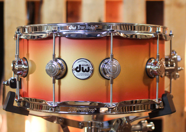 DW 6.5x14 Collector's Mahogany Spruce Gold to Scarlet Red Burst Hard Satin Snare Drum - SO#1450184