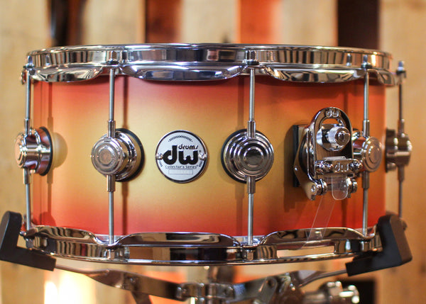 DW 6.5x14 Collector's Mahogany Spruce Gold to Scarlet Red Burst Hard Satin Snare Drum - SO#1450184