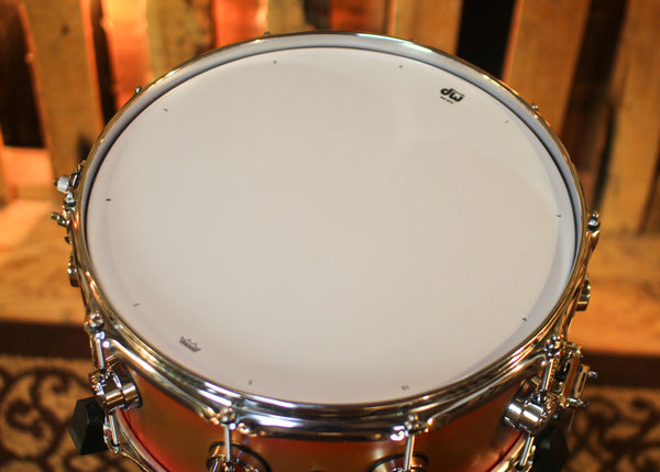 DW 6.5x14 Collector's Mahogany Spruce Gold to Scarlet Red Burst Hard Satin Snare Drum - SO#1450184