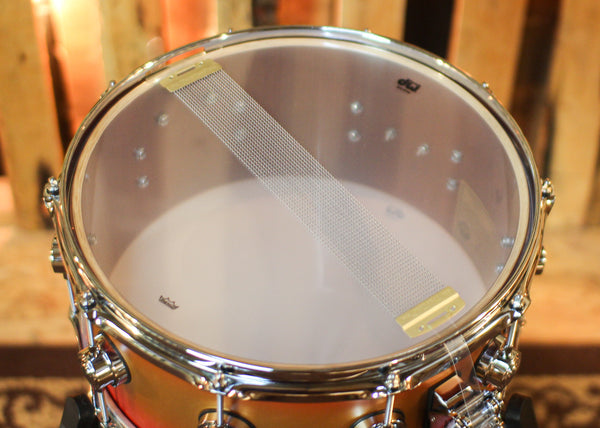 DW 6.5x14 Collector's Mahogany Spruce Gold to Scarlet Red Burst Hard Satin Snare Drum - SO#1450184