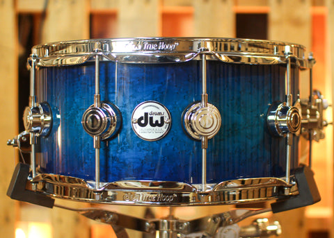 DW 6.5x14 Collector's Maple 333 Regal to Royal Blue Burst over Birdseye Maple Snare Drum - SO#1444850