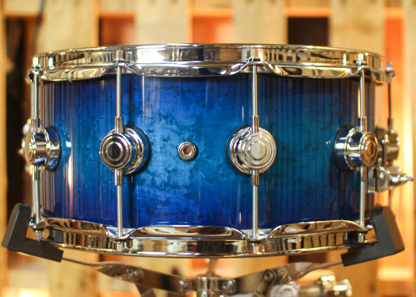 DW 6.5x14 Collector's Maple 333 Regal to Royal Blue Burst over Birdseye Maple Snare Drum - SO#1444850