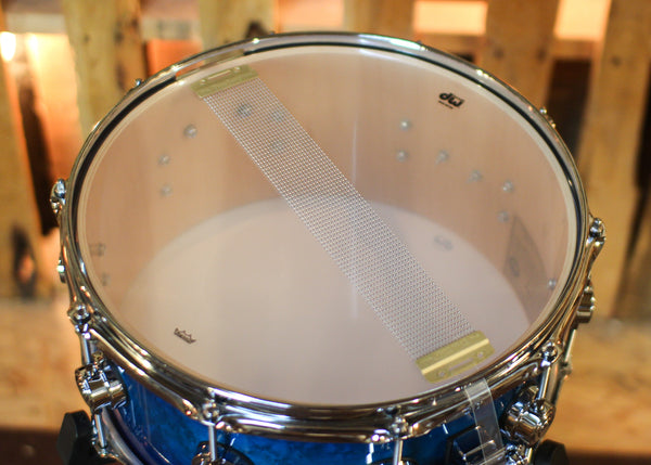 DW 6.5x14 Collector's Maple 333 Regal to Royal Blue Burst over Birdseye Maple Snare Drum - SO#1444850
