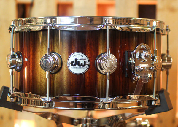 DW 6.5x14 Collector's Maple Purplecore Candy Black Burst over Candy Stripe Padauk Snare Drum - SO#1444622