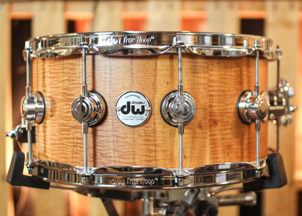 DW 6.5x14 Collector's Maple VLT Natural Hard Satin over Koa Snare Drum - SO#1357780