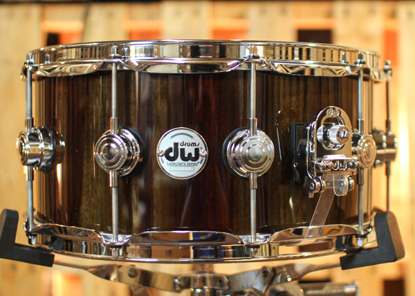 DW 6.5x14 Collector's Maple VLT Transparent Candy Black over Candy Stripe Padauk Snare Drum - SO#1344164