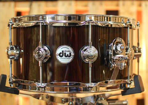 DW 6.5x14 Collector's Maple VLT Transparent Candy Black over Candy Stripe Padauk Snare Drum - SO#1344164