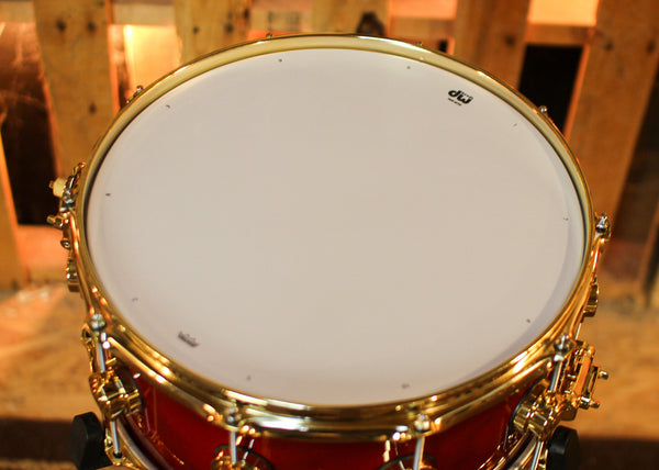 DW 6.5x14 Collector's Pure Oak HVLT Candy Apple Red to Black Burst Snare Drum - SO#1424767