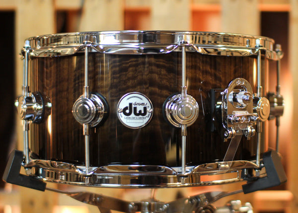 DW 6.5x14 Collector's Walnut Candy Black Fade over Smoked Figured Eucalyptus Snare Drum - SO#1424834