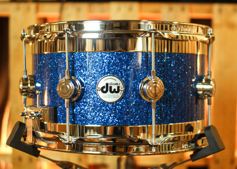 DW 7x13 Collector's Cherry Mahogany Blue Glass Edge Snare Drum - SO#1405019