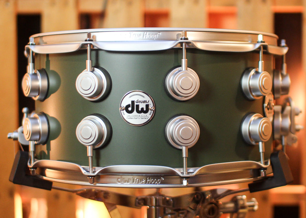Dw Timbre Note DW 7x14 Collector's Maple Mahogany Army Green Hard Satin Snare Drum ...