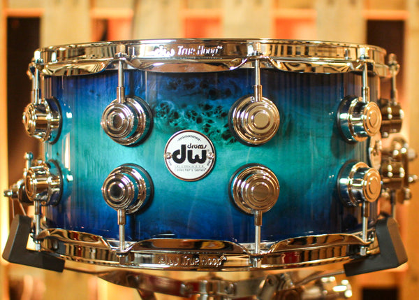 DW 7x14 Collector's Maple VLT Regal to Royal Blue Burst over Mapa Burl Snare Drum - SO#1407182