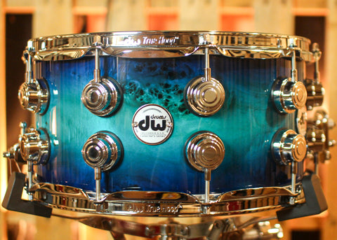 DW 7x14 Collector's Maple VLT Regal to Royal Blue Burst over Mapa Burl Snare Drum - SO#1407182