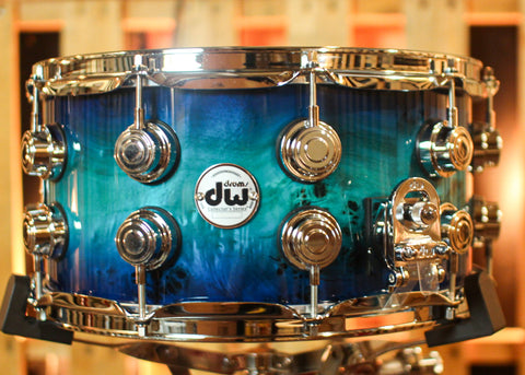 DW 7x14 Collector's Maple VLT Regal to Royal Blue Burst over Mapa Burl Snare Drum - SO#1407182
