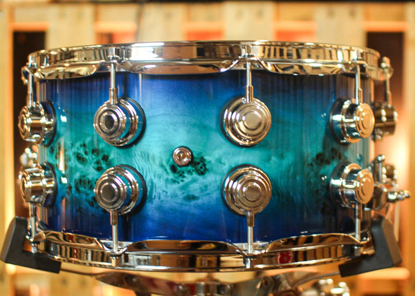 DW 7x14 Collector's Maple VLT Regal to Royal Blue Burst over Mapa Burl Snare Drum - SO#1407182