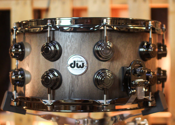 DW 7x14 Collector's Pure Walnut Satin Natural to Quick Ebony Burst Snare Drum - SO#1447194