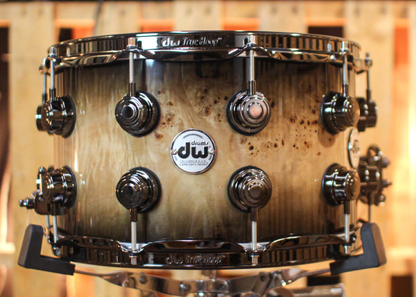 DW 8x14 Collector's Birch VLT Candy Black Burst over Mapa Burl Snare Drum - SO#1291837