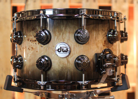 DW 8x14 Collector's Birch VLT Candy Black Burst over Mapa Burl Snare Drum - SO#1291837