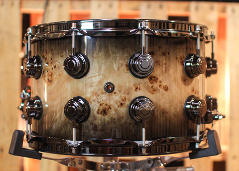 DW 8x14 Collector's Birch VLT Candy Black Burst over Mapa Burl Snare Drum - SO#1291837