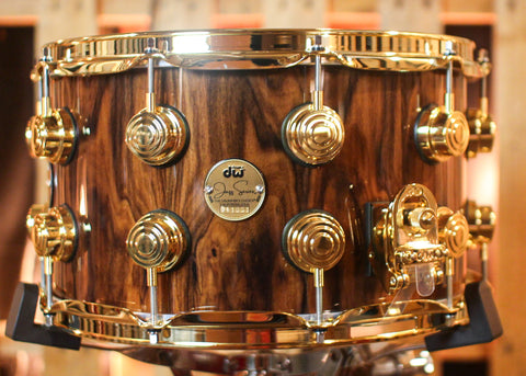 DW 8x14 Collector's Jazz Series Maple Gum Natural Lacquer over Santos Rosewood Snare Drum - SO#1410008