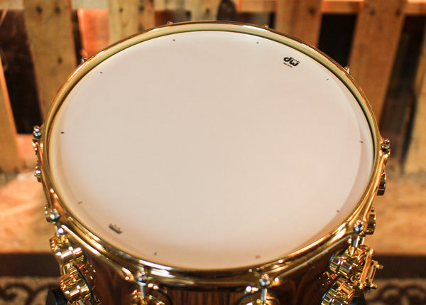 DW 8x14 Collector's Jazz Series Maple Gum Natural Lacquer over Santos Rosewood Snare Drum - SO#1410008