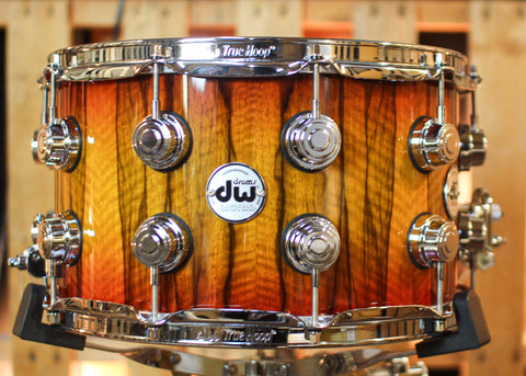 DW 8x14 Collector's Maple 333 Tequila Sunrise Burst over Black Limba Snare Drum - SO#1430091