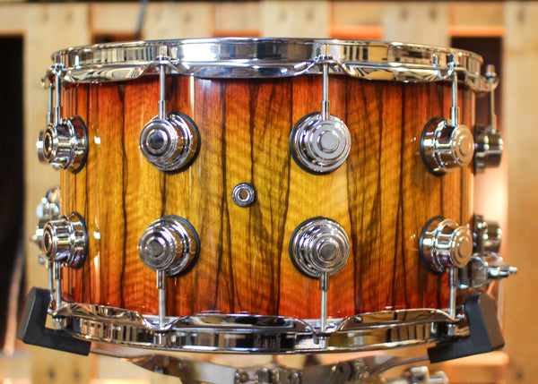 DW 8x14 Collector's Maple 333 Tequila Sunrise Burst over Black Limba Snare Drum - SO#1430091