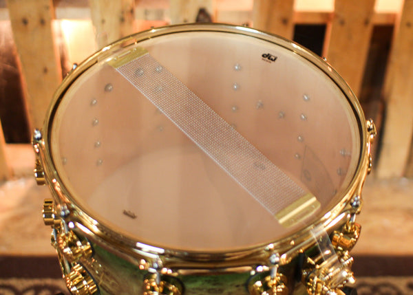 DW 8x14 Collector's Maple/Spruce Emerald Green Burst over Elm Burl Snare Drum - SO#1424837