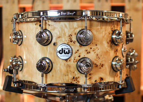 DW 8x14 Collector's Maple VLT Natural Lacquer over Mapa Burl Snare Drum - SO#1388699
